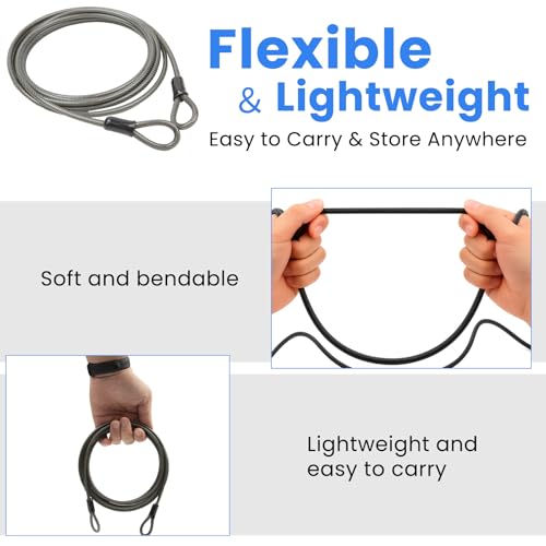 5mm Security Cable, Braided Steel Anti-Theft Lock Cable for Bike, Helmet & Luggage, Flexible Vinyl Coated Portable Cable Lock (10ft) - size: 10FT