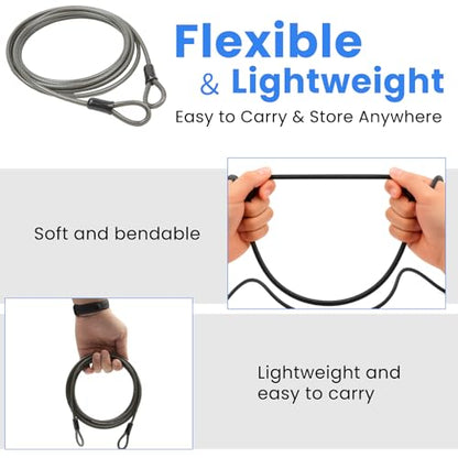 5mm Security Cable, Braided Steel Anti-Theft Lock Cable for Bike, Helmet & Luggage, Flexible Vinyl Coated Portable Cable Lock (10ft) - size: 10FT