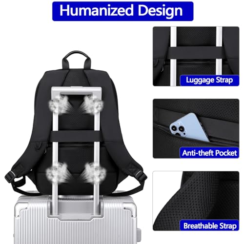 Business Backpack for Men 15.6 Inch,Slim & Expandable Waterproof Travel Laptop Backpack - color: Black