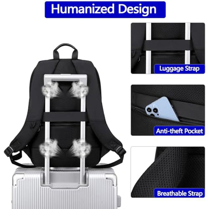 Business Backpack for Men 15.6 Inch,Slim & Expandable Waterproof Travel Laptop Backpack - color: Black