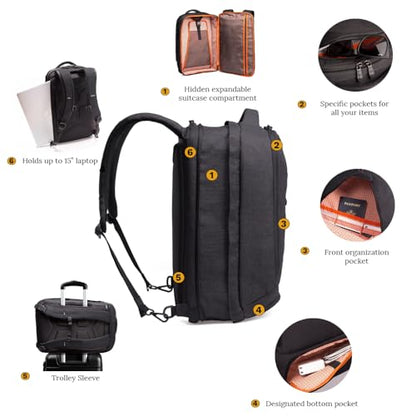 Knack Series 1 Laptop Backpack Fits up to 15 Inch - Knack Bags Carry-On Backpack, TSA Approved, Expandable Travel Backpacks With 3 Day Outfit Capacity (Stealth Black, Medium) - color: Black, size: Medium
