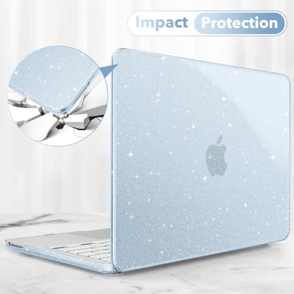 May Chen Compatible with MacBook Neo 13 inch Case 2026 Model A3404, Plastic Hard Shell,Keyboard Cover,Screen Protector,Dust Plug, for MacBook Neo 13" with A18 Pro Chip, Glitter Blue - color: Glitter Blue