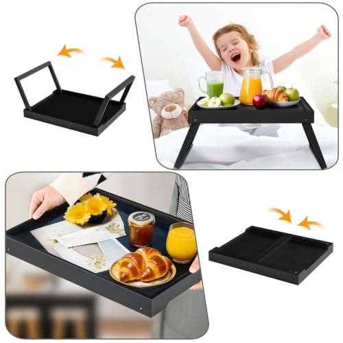 RRX Bamboo Bed Tray Table with Folding Legs, Breakfast Tray, 2 Pack (Black) | Bed Trays for Folding Table Eating, Kitchen Serving, Food, Sofa, Snacking or Working, Laptop Desk Dinner, Snack Tray - color: Black