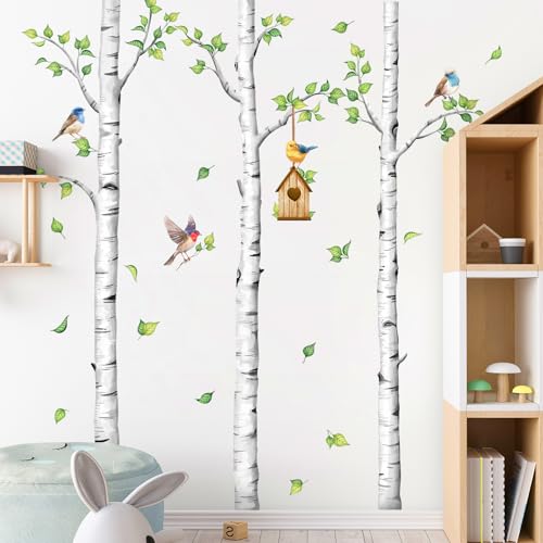Large Birch Tree Wall Decals White Realistic Tree Stickers | Birch Tree Vinyl Wall Art Sticker Peel and Stick Decal for Aisle Bedroom Office Sofa TV Backdrop Wall Home Decor (H: 67.3 In) - style: H67.3" White