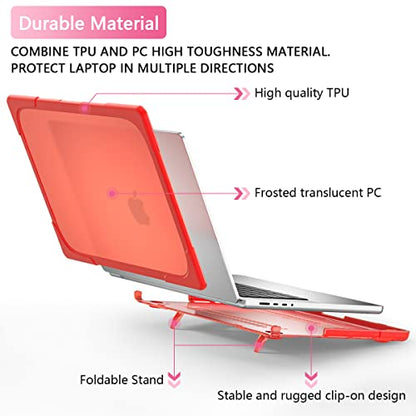 Batianda Heavy Duty Case for MacBook Pro 14 inch 2026-2021, Red | Fits M5/M4/M3/M2/M1 Pro Max Chip, Ergonomic Foldable Stand Holds 22 lbs, Shockproof Bumper, Matte Translucent Hard Shell - color: Red