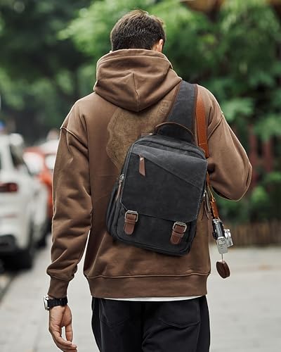 Messenger bag for Men,Small Sling Crossbody Backpack Shoulder Bag for Men Women,canvas Strap Backpack Sling Bag - color: A-black