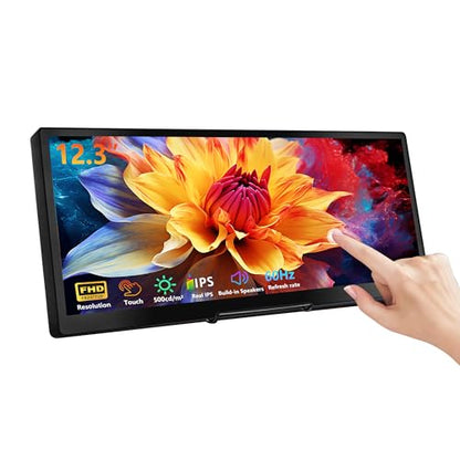 wisecoco 12.3 Inch Touch Screen Monitor IPS 1920x720 Stretched Bar LCD CNC Shell Mini Secondary Screen Portable Display HDMI for Laptop PC Temperature Aida64 GPU CPU RAM Monitoring