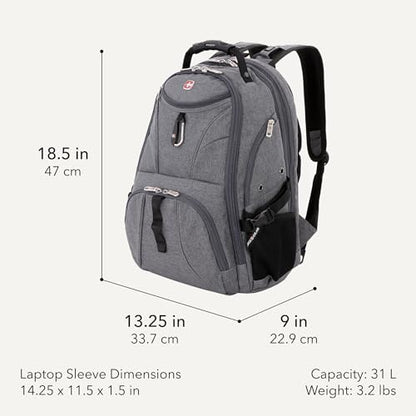 SWISSGEAR 1900 ScanSmart Laptop Backpack, Fits Most 17-Inch Laptops, TSA-Friendly Lay-Flat Design, RFID Protection, and Tablet Pocket, Black, 31L, 18.5-Inch - color: Heather Grey