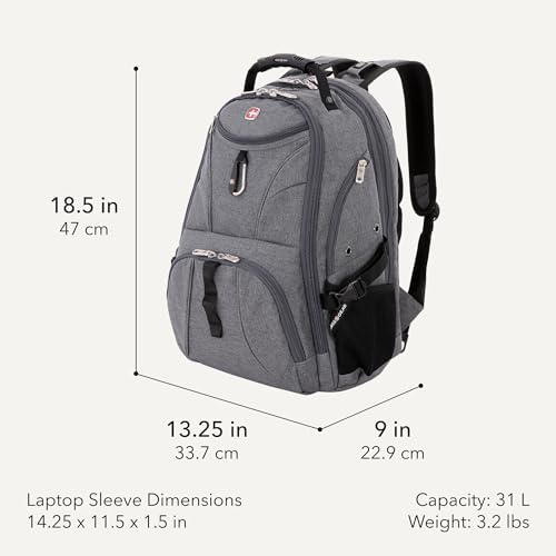 SWISSGEAR 1900 ScanSmart Laptop Backpack, Fits Most 17-Inch Laptops, TSA-Friendly Lay-Flat Design, RFID Protection, and Tablet Pocket, Black, 31L, 18.5-Inch - color: Heather Grey