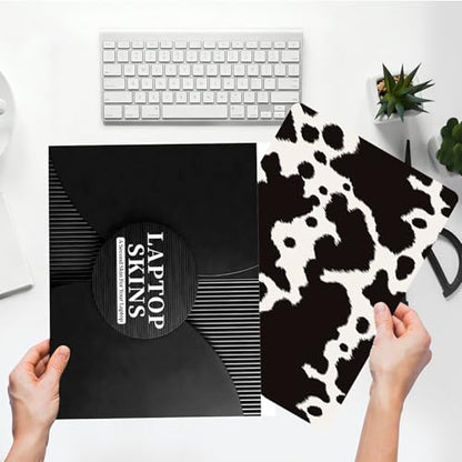 Universal Laptop Skin Sticker with 2 Wrist Pad Skins, Waterproof Scratch Resistant Vinyl Laptop Cover Decal, Cut to Fit for 11–15.6 Inch MacBook HP Dell Lenovo, Cow Print - color: Cow Print