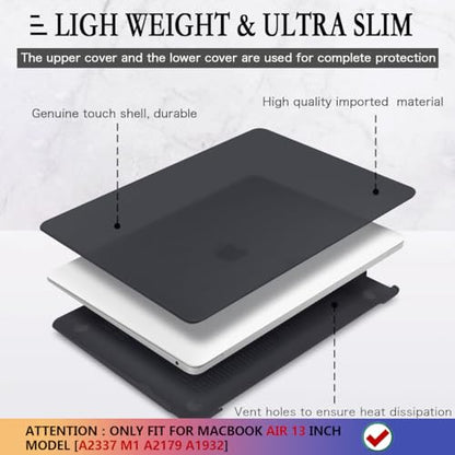 CISSOOK Matte Finish Black Case for MacBook Air 13 inch Case 2020 2021 2019 2018 Release Model A2337 M1 A2179 A1932 with Touch ID, Plastic Hard Shell with Keyboard Cover for 2020-2022 New Air 13" M1 - color: Air13inch-Matte Frosted Black