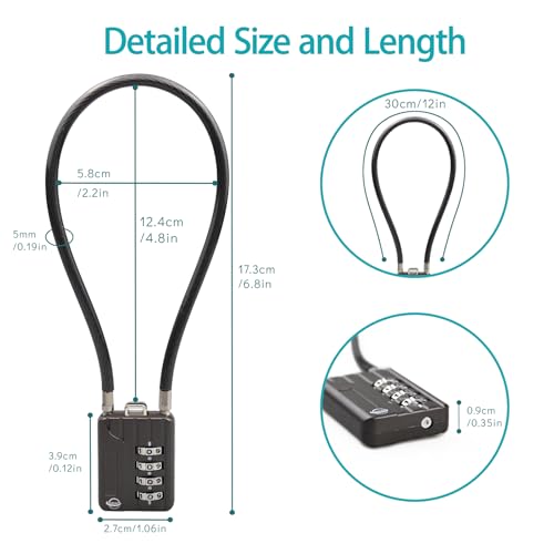 4 Digit Cable Combination Lock 12 inches Bold Cable for School Gym Locker,Helmet,Filing Cabinets,Toolbox,Luggage Suitcase,knapsack,Gun Black 1Pack - size: 30cm(12 in)Bold Cable