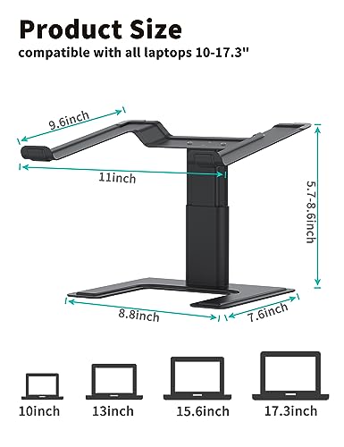 ALASHI Laptop Stand for Desk, Computer Stand Adjustable Height, Ergonomic Notebook Laptop Riser, Aluminum Metal Holder Compatible with 10 to 17.3 Inches Notebook PC Computer, Black - color: A-Black