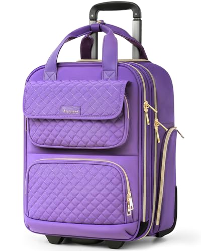 Underseat Carry On Luggage with Wheels, Airline Approved Personal Item Luggage, 16-Inch Multi-functional Underseat Luggage, Lightweight Overnight Suitcase for Women, Bussiness, Travel, Purple - color: Purple
