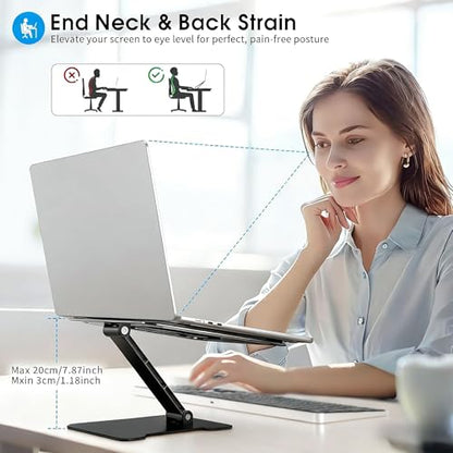 LRLKFX Laptop Stand Portable Foldable Aluminum Laptop Riser Height Adjustable Ergonomic Holder for Desk Compatible with MacBook Air Pro, Dell, HP, Lenovo & More 10-15.6" - Black - color: Black