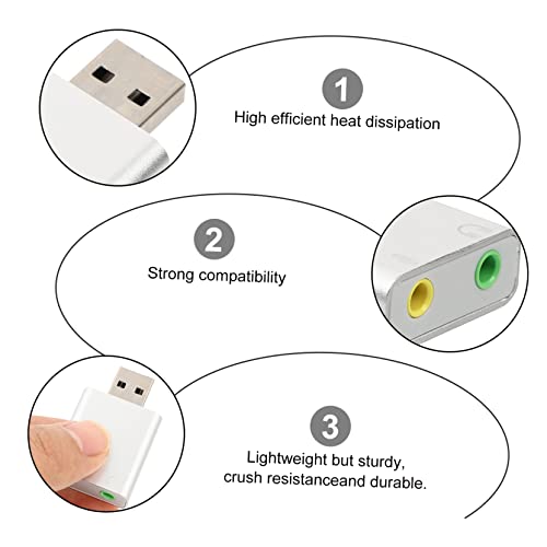DOITOOL USB External Sound Card Stereo Audio Adapter with Headphone and Microphone Jack No Driver Required Compatible with Laptop Desktop Silver Aluminum Alloy