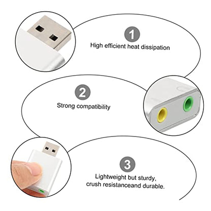 DOITOOL USB External Sound Card Stereo Audio Adapter with Headphone and Microphone Jack No Driver Required Compatible with Laptop Desktop Silver Aluminum Alloy