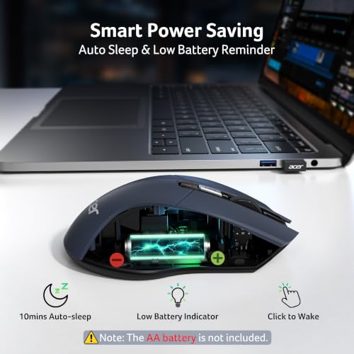 acer Wireless Mouse for Laptop, 2.4GHz Computer Mouse 5 Adjustable DPI Office Cordless USB Mice with USBA Receiver, 6 Buttons, 4000 DPI, Medium to Large Sized Hands Compatible with PC, Laptop, Desktop