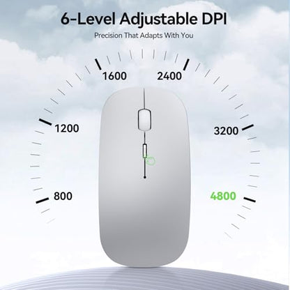 TECKNET Bluetooth Wireless Mouse, Rechargeable Silent Portable Computer Mouse, 6 Adjustable DPI, Dual Mode (Bluetooth 5.2/3.0 and 2.4G USB Receiver) for Laptop, iPad, MacBook, PC, Desktop, Android - color: silver