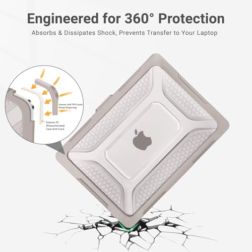MOSISO Compatible with MacBook Air 15 inch Case M5 M4 M3 M2, Khaki | 2 in 1 Kit Honeycomb Shockproof Heavy Duty TPU Bumper Hard Case with Fold Kickstand for A3241 A3114 A2941 2026-2023 - color: Khaki