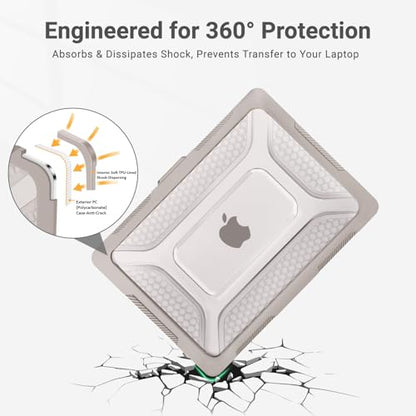 MOSISO Compatible with MacBook Air 15 inch Case M5 M4 M3 M2, Khaki | 2 in 1 Kit Honeycomb Shockproof Heavy Duty TPU Bumper Hard Case with Fold Kickstand for A3241 A3114 A2941 2026-2023 - color: Khaki