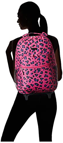 Rockland Double Handle 17" Rolling Backpack, Magenta Leopard - color: Magenta Leopard, size: One Size