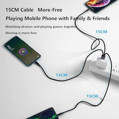 GELRHONR 2Pack USB C Splitter Cable, 3 in 1 USB C Multi Charging Cable, Nylon Braided 5A Fast Charge Cord, Compatible with Mobile/Android and More (2 Pack 7.8inch) - size: 2 Pack 7.8inch