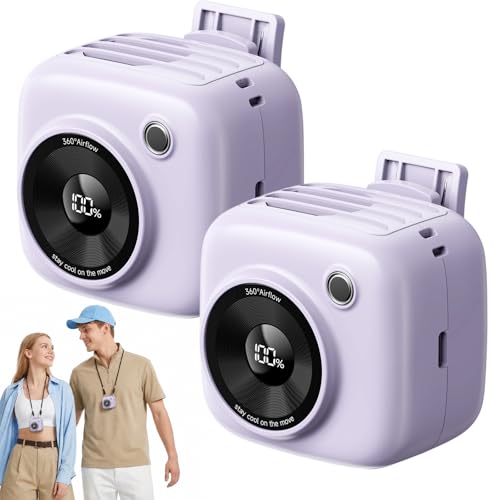Portable Waist Fan, Rechargeable Wearable Fan with LED Display, 3 Speeds, 3000mAh Battery, 10H Runtime, Turbo Airflow, Clip on Belt/Shirt/Hat, Neck Fan for Outdoor, Gift for Women Men-2 PACK - color: Purple-2 Pack