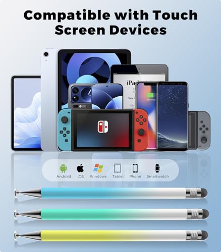 Kenkor Stylus(3pcs),2-in-1 Stylus Pen for Touch Screen, Stylus Pen for iPad | No Charging,Compatible with Apple(iPhone/iPad)/Nintendo Switch/Samsung/Google/Microsoft/Android Tablets Touch Screens Devices - color: Yellow+Blue+Green