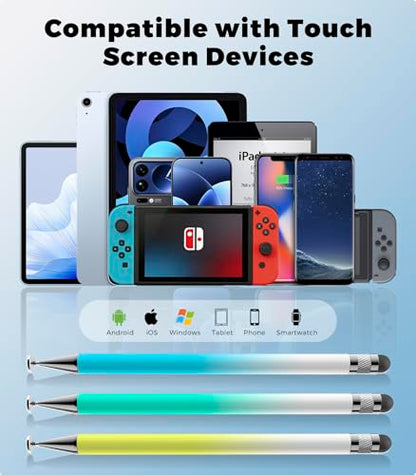 Kenkor Stylus(3pcs),2-in-1 Stylus Pen for Touch Screen, Stylus Pen for iPad | No Charging,Compatible with Apple(iPhone/iPad)/Nintendo Switch/Samsung/Google/Microsoft/Android Tablets Touch Screens Devices - color: Yellow+Blue+Green