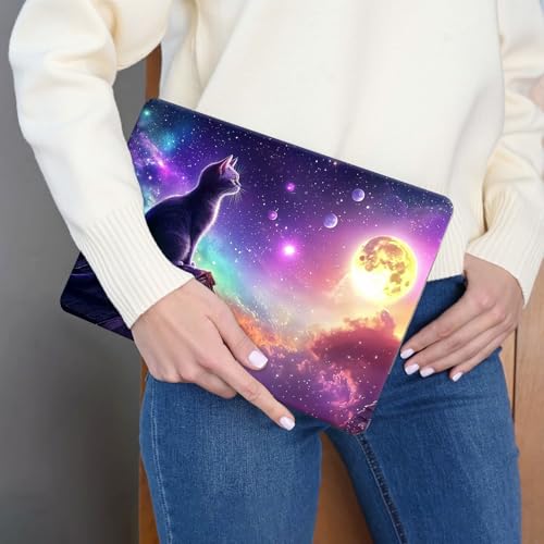 Laptop Skin Sticker 3-Piece Set,Cute Cat with Galaxy | Trim-to-fit 3-piece vinyl set with one 15 x 10.6 in lid skin and two palm-rest decals for many 12-15.6 in laptops - color: Cute Cat With Galaxy