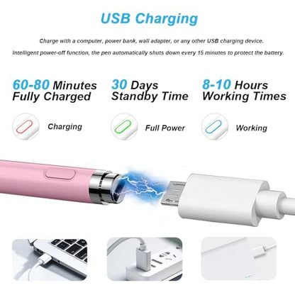 Active Stylus Pen for Touchscreen, iPad Pencil 1.5mm Fine Point Pen, Digital Pens Rechargeable for Tablet, Stylus Pens Compatible with iPad Air/Mini/Pro/Android/iPhone and Most Device - Pink - color: Pink