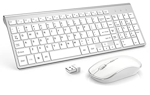 Wireless Keyboard Mouse, JOYACCES 2.4G Compact and Ultra Slim Wireless Keyboard and Mouse for Windows, Computer, Desktop, PC, Laptop-Sliver - color: silver white