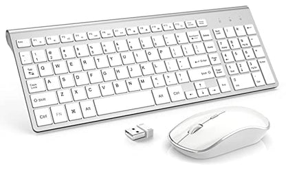 Wireless Keyboard Mouse, JOYACCES 2.4G Compact and Ultra Slim Wireless Keyboard and Mouse for Windows, Computer, Desktop, PC, Laptop-Sliver - color: silver white