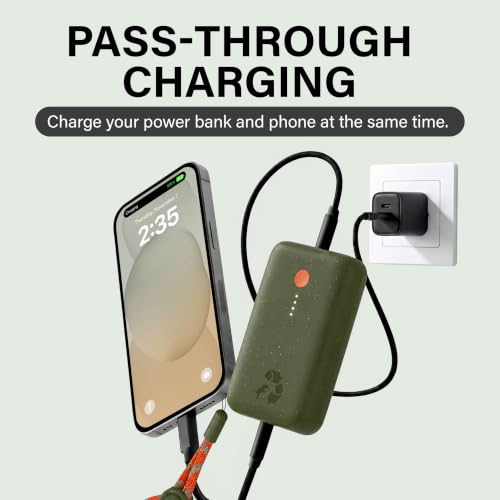 Nimble Champ Portable Charger, 10000mAh Power Bank, 20W Dual USB-C Charging | Compatible with iPhone, Samsung, Tablet, iPad, MacBook, Travel Essential Power Bank with 2ft USB C Cable Included - color: Outdoor Green