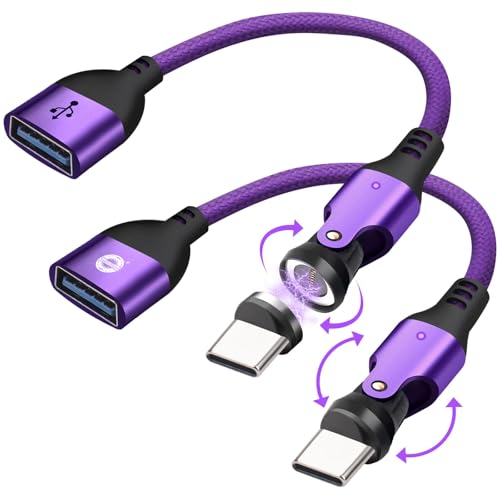 Magnetic USB A to USB C Extension Cable 10cm, 9-Pin 540° Rotation Swivel Right Angle 90 Degree Connector, 240W PD Fast Charging, E-Marker Chip, Port Protection for Phone iPad Data Transfer, 2Pack - color: Purple, size: 9Pin-2P-10cm