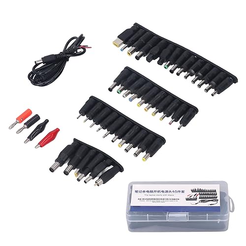 45PCS Laptop DC Power Adapter Universal Power Supply Plug Kit with 5.5 x 2.1mm Female Base DC Power Adapter Tips Notebook Power Head
