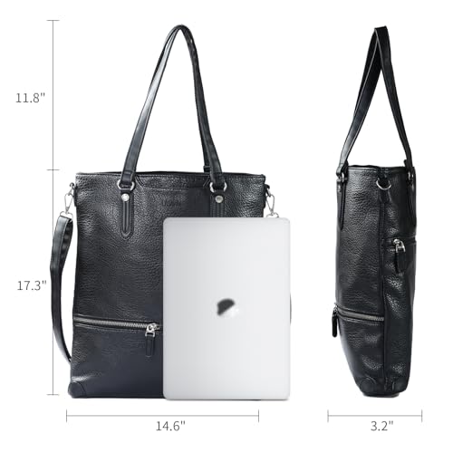 Lassviin Laptop Tote Bag, Leather Work Tote for Computer Bag Waterproof Lightweight Shoulder Bag Purse Handbag Crossbody Bag - color: Black - Large
