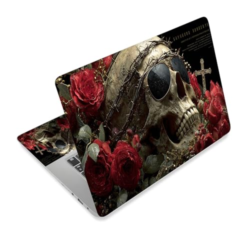 Universal Laptop Skin Sticker Decal,15.6 Inch Laptop Vinyl Cover for 13" 14" 15.6" Laptop,Scratch-Resistant Waterproof Protector Wrap,Reusable with Wrist Pads,Skull with Roses - color: Skull with Roses