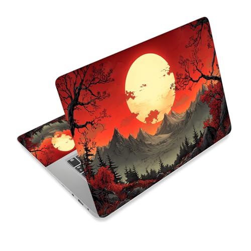 Universal Laptop Skin Sticker Decal,15.6 Inch Laptop Vinyl Cover for 13" 14" 15.6" Laptop,Scratch-Resistant Waterproof Protector Wrap,Reusable with Wrist Pads,Red Sun Mountains - color: Red Sun Mountains
