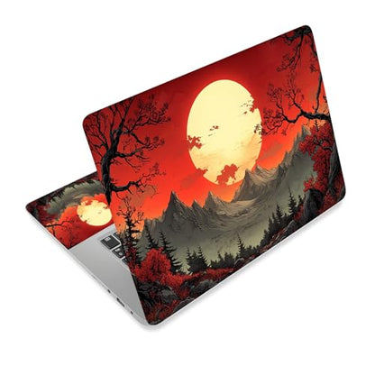 Universal Laptop Skin Sticker Decal,15.6 Inch Laptop Vinyl Cover for 13" 14" 15.6" Laptop,Scratch-Resistant Waterproof Protector Wrap,Reusable with Wrist Pads,Red Sun Mountains - color: Red Sun Mountains