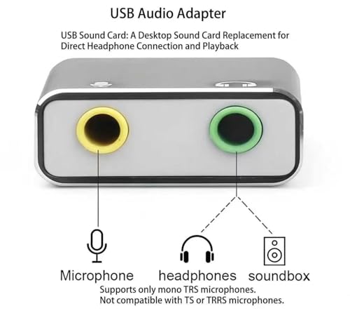 USB Audio Adapter, 3.5mm (1/8 inch) USB Microphone Adapter for Speakers, Headphones and Microphone Jacks, External Sound Card for Laptops, PCs（10 CM）