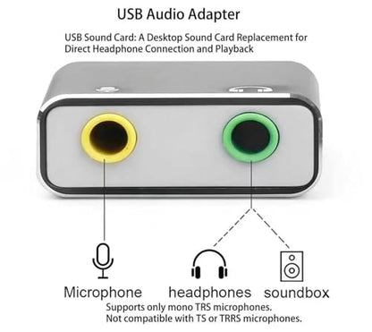 USB Audio Adapter, 3.5mm (1/8 inch) USB Microphone Adapter for Speakers, Headphones and Microphone Jacks, External Sound Card for Laptops, PCs（10 CM）
