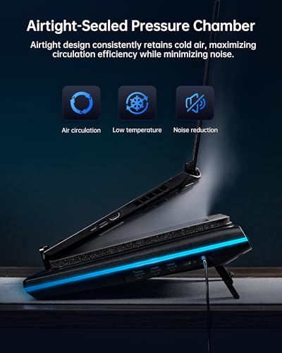 llano V12 Ultra Laptop Cooling Pad with Smart Software Control Laptop Fan | Laptop Stand RGB, 5.5" Turbo Fan, Adjustable Speed, 3-Port USB 3.0 Hub, 3 Height Stands, for 15.6"-19" Gaming Laptops, Black
