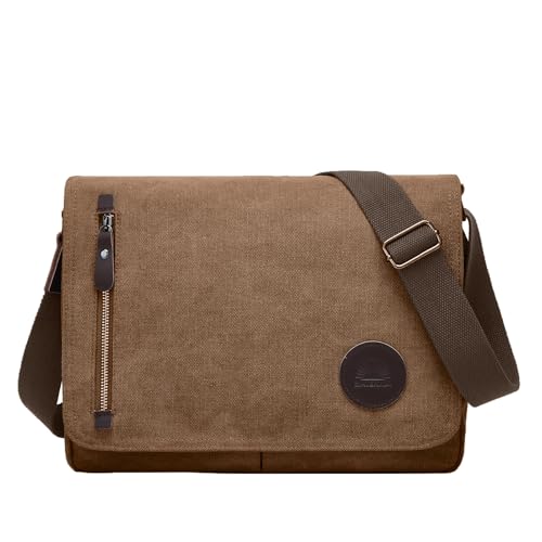 ZHIERNA Canvas Satchel Messenger Bag for Men Women, Vintage Shoulder Crossbody 13.3" Laptop Bag for Work Travel - color: Brown