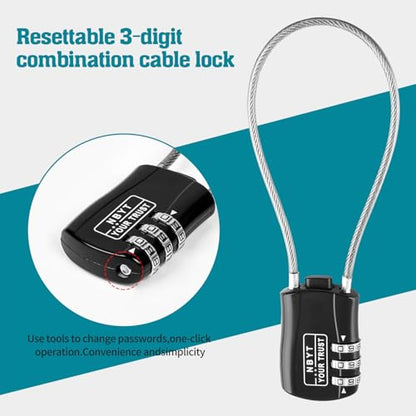 Zinc Alloy Wire Rope Cable Lock with Resettable Code - Helmet, Luggage, Ski, Snowboard, Bikes, Stroller, Cabinet Lock - size: 7 Inch