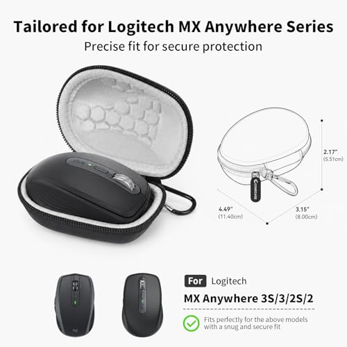 Comecase Compact Mouse Case for Logitech MX Anywhere 3S/3/2S/2 | Hard Shell Storage, Raised Inner Dots, Accessory Groove, Carabiner, Travel and Business Use, Inside Grey, Bag Only, - color: Black+Inside Grey
