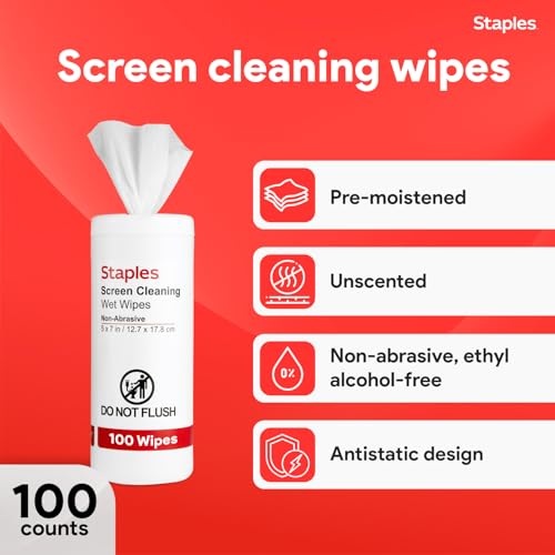 Staples Screen Cleaning Wipes, 100/Tub (ST61847) - size: 100 Count (Pack of 1)