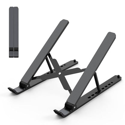 Tonmom Laptop Stand for Desk, Adjustable Laptop Riser, Black | ABS+Silicone Foldable Portable Notebook Holder, Ventilated Cooling Notebook Mount Computer Stand for 10-15.6” Laptops,Tablets - color: Black