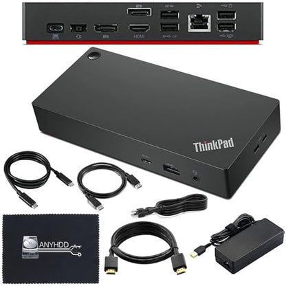 40AY0090US Lenovo Thinkpad Docking Station Dual Monitor - Supports 4K Display, Universal Lenovo Gen 2 Dock with 90W Adapter, HDMI, DisplayPort, USB-C Cables & Cloth (Renewed)